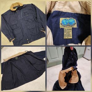 VTG Native Habitat Planet Earth Men XL Safari Chore Utility Corduroy Trim Jacket